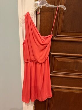 open lace back dress ALICE + OLIVIA Blue One Shoulder Draped Mini Dress